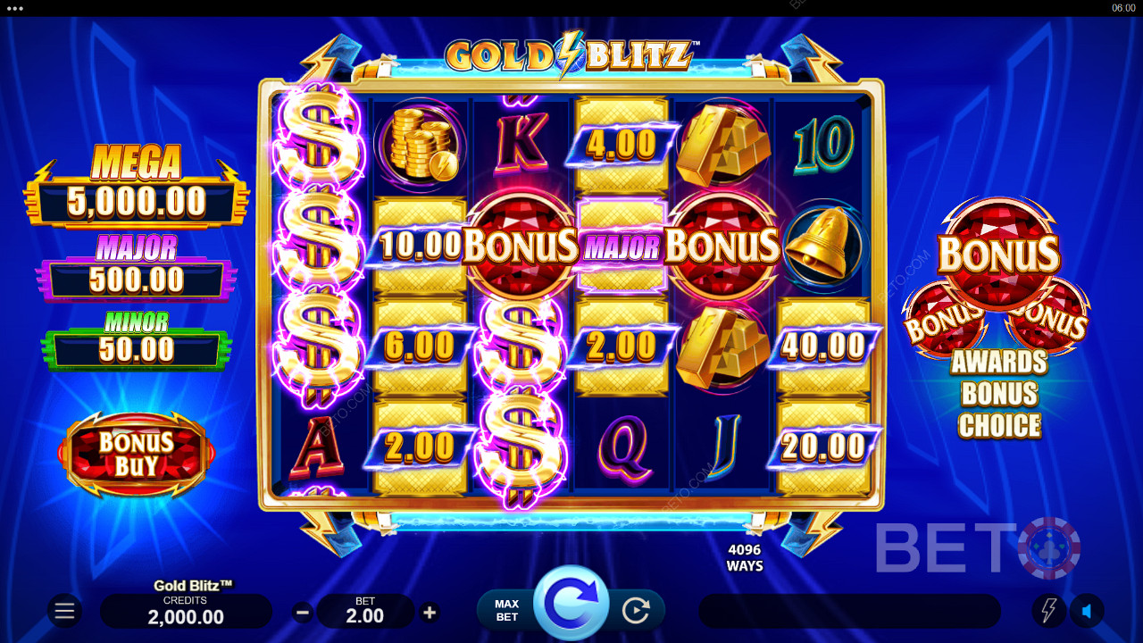Τα χρηματικά έπαθλα μπορούν να κερδηθούν στο βασικό παιχνίδι του κουλοχέρη Gold Blitz.