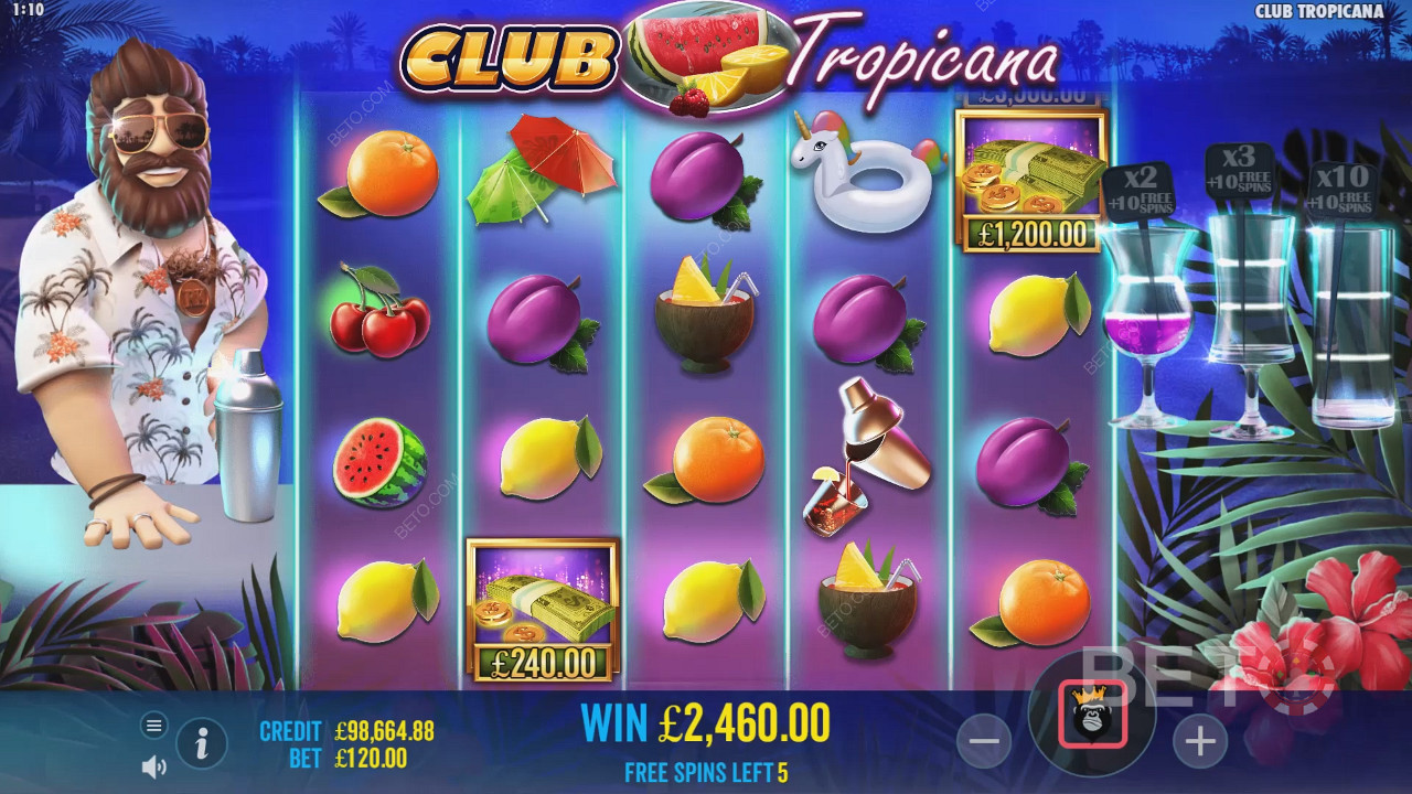 Αποκτήστε την ευκαιρία να συλλέξετε τα σύμβολα Χρήματα στα Free Spins του κουλοχέρη Club Tropicana.