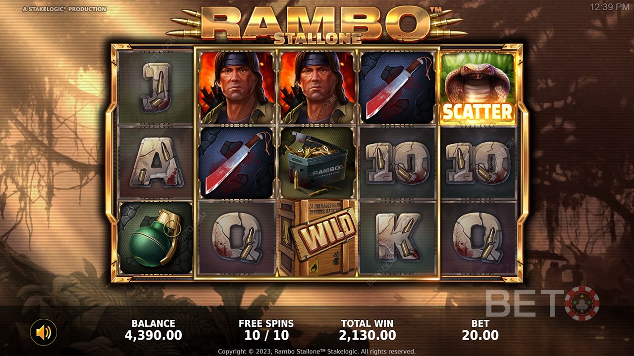 Απολαύστε έναν κουλοχέρη βασισμένο σε μια εμβληματική ταινία παίζοντας τον κουλοχέρη Rambo