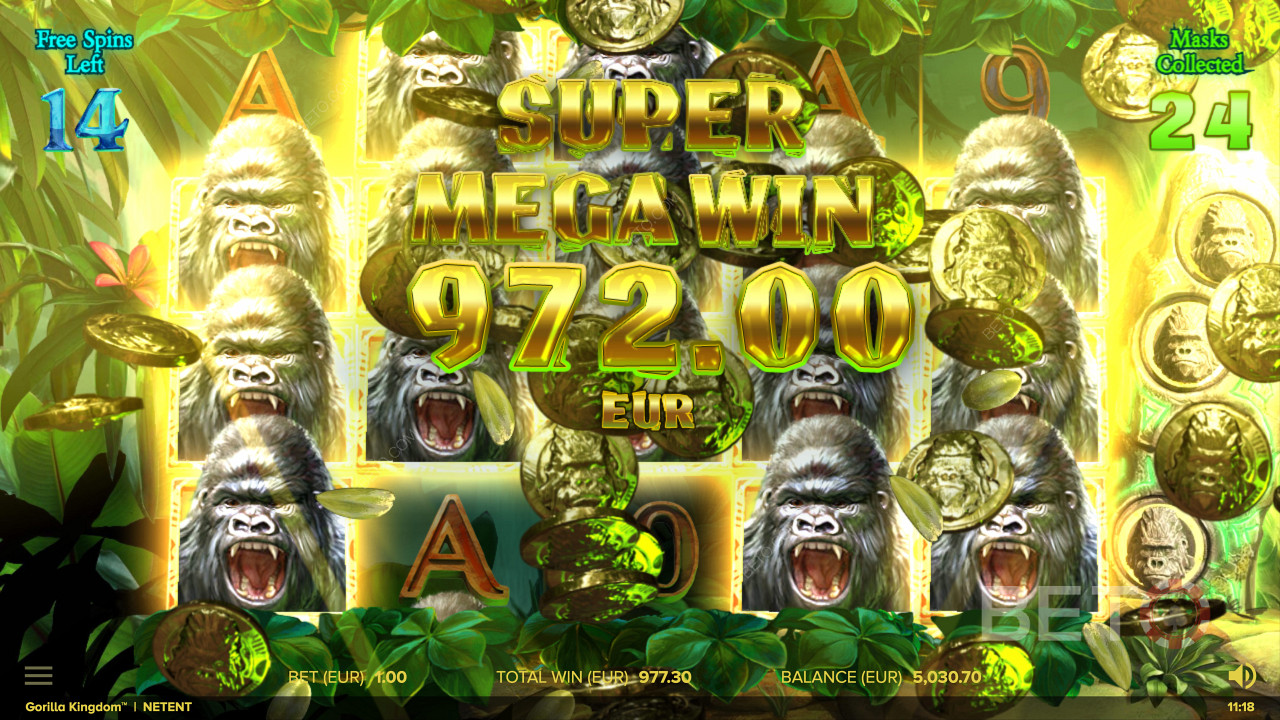 Κερδίστε ένα σούπερ μέγα κέρδος στον online κουλοχέρη Gorilla Kingdom