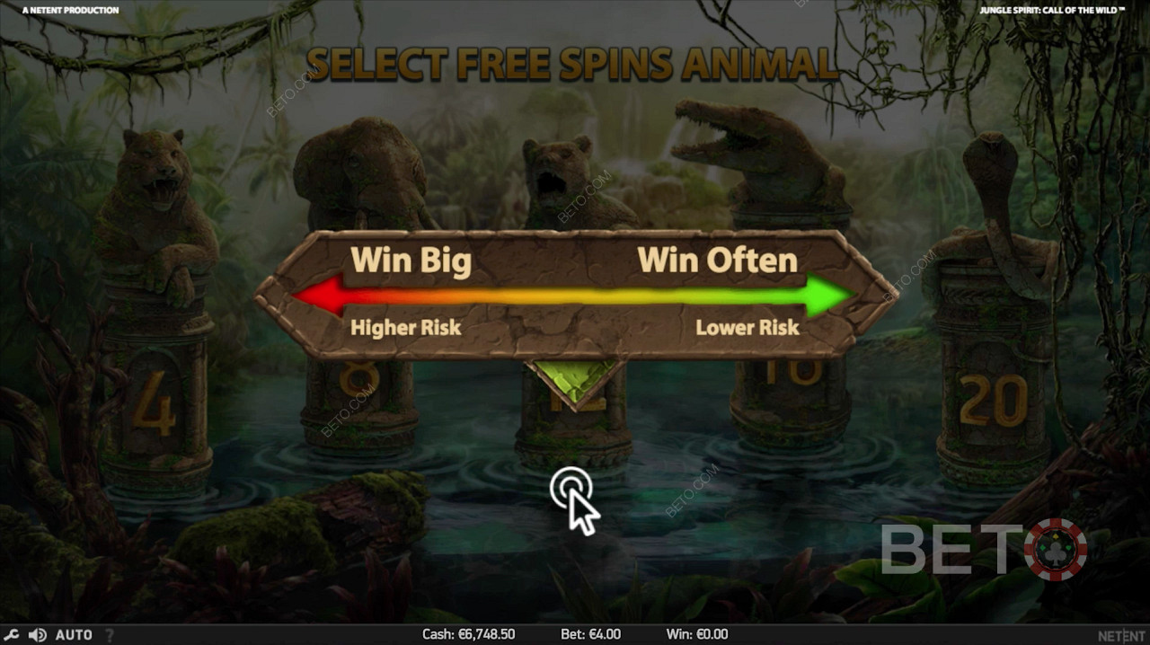 Επιλέξτε το ζώο κατά τη διάρκεια των δωρεάν περιστροφών στο Jungle Spirit: Call of the Wild