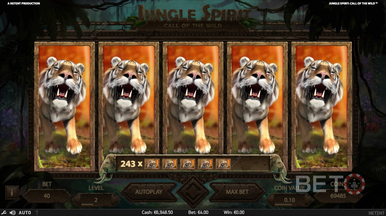 Κορυφαία νίκη κατά τη διάρκεια δωρεάν περιστροφών στο Jungle Spirit: Call of the Wild