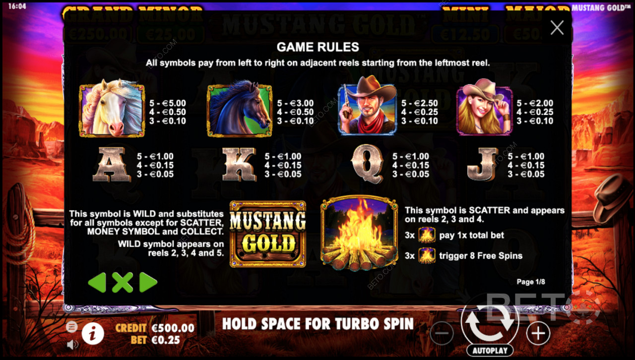 Παιχνίδι Rules of Mustang Gold Online Κουλοχέρη