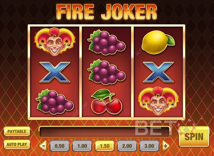 Κλασικό σχέδιο και σύμβολα κλασικής μηχανής φρούτων στο Fire Joker