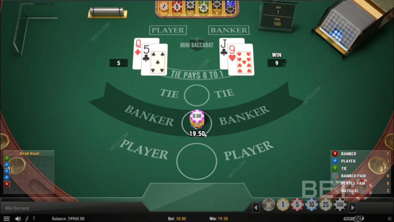 Στοίχημα στο Banker στο παιχνίδι Mini Baccarat Casino