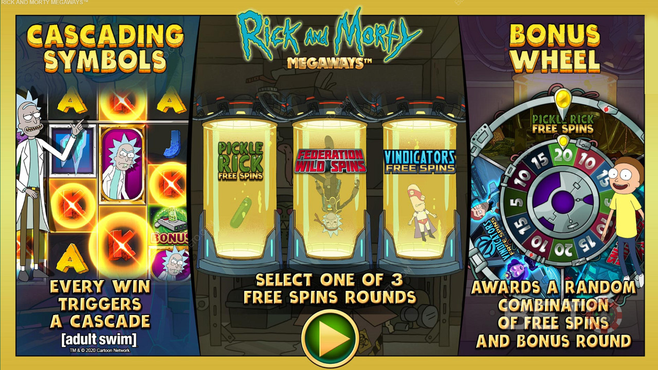 Απολαύστε τρεις διαφορετικούς τύπους δωρεάν περιστροφών στον κουλοχέρη Rick and Morty Megaways