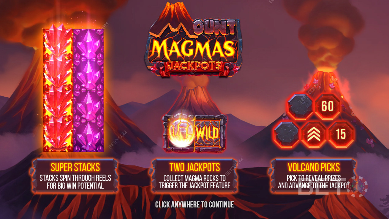 Απολαύστε Super Stacks, 2 τζάκποτ και Volcano Bonus στην υποδοχή Mount Magmas