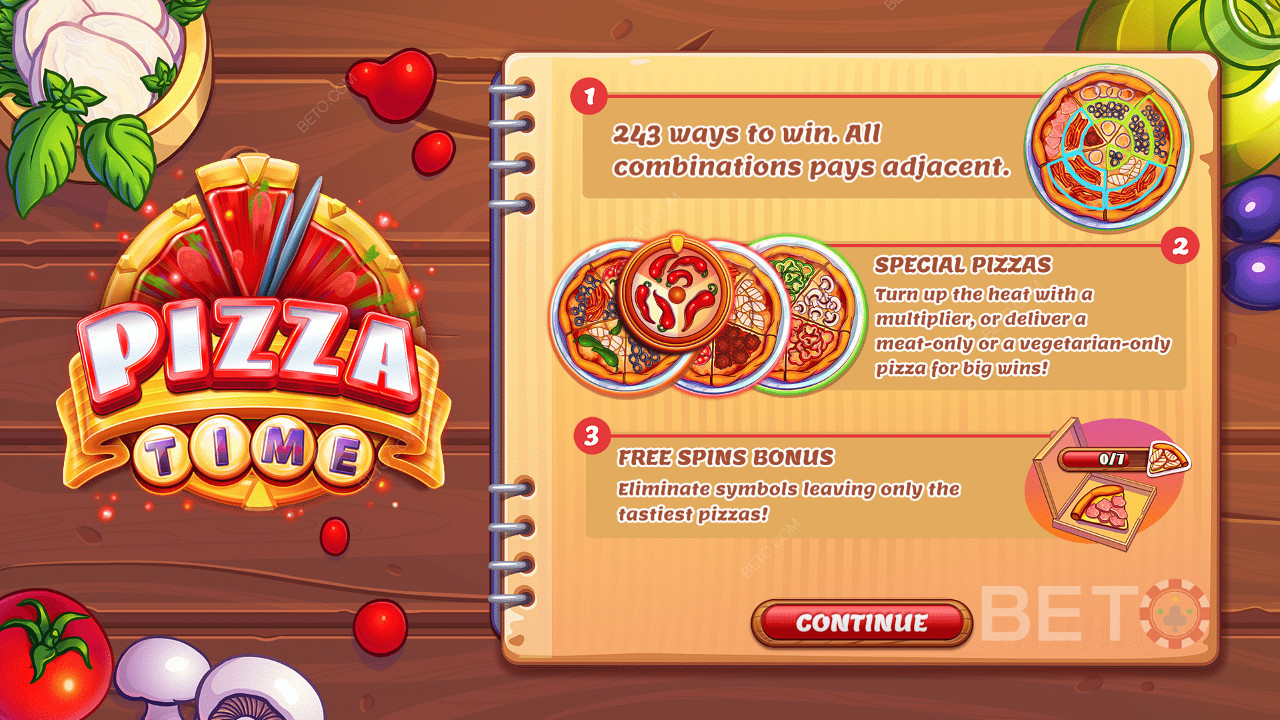 Πίνακας εκκίνησης που δείχνει μερικές πληροφορίες σχετικά με την Pizza Time