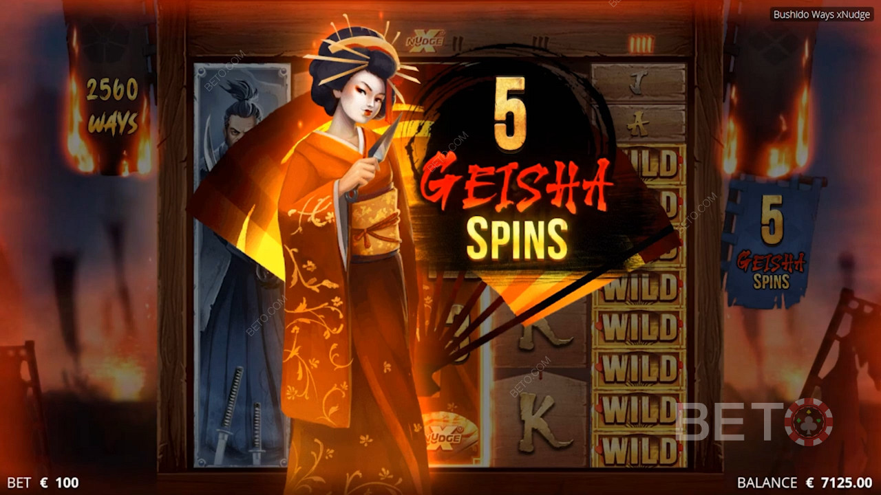 Υπάρχουν έως και 12.288 τρόποι για να κερδίσετε και η Geisha wild σας βοηθά να ενισχύσετε τους πολλαπλασιαστές σας