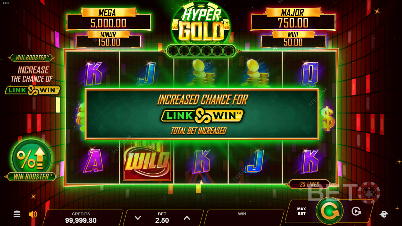 Hyper Gold διαθέτει δυνατότητες Win Booster και Link & Win Bonus για να σας ενθουσιάσει