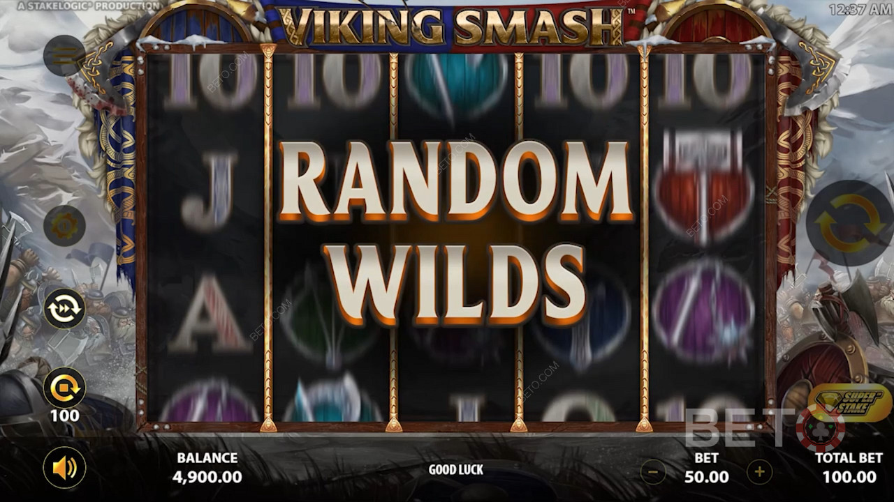 Ενώ παίζετε με ένα ενεργό Super Stake, προσέξτε το Random Wilds για μεγαλύτερες νίκες