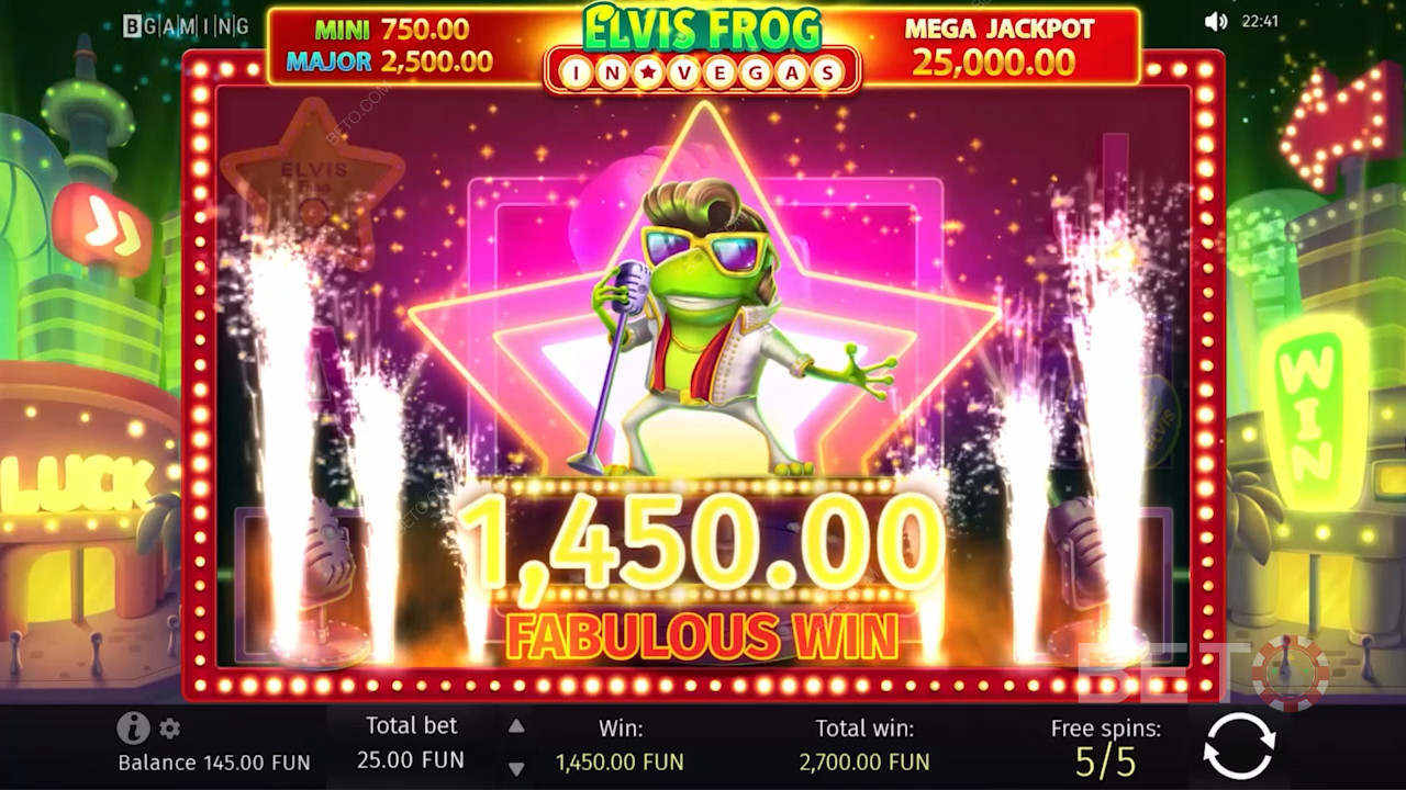 Γίνε ο επόμενος μεγάλος σούπερ σταρ του Λας Βέγκας στο νέο φρουτάκι Elvis Frog Casino.