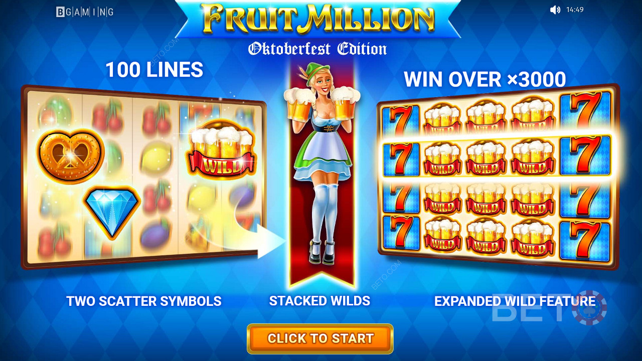 Παίξτε πάνω από έναν κουλοχέρη 100 γραμμών και κερδίστε έως και 3000 φορές το ποντάρισμά σας στο Fruit Million