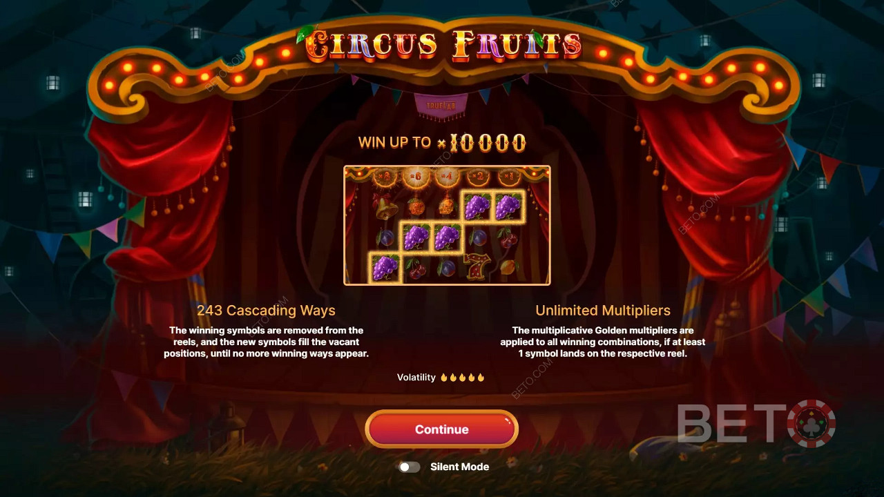 Οθόνη εισαγωγής εμπνευσμένη από το θέμα του Circus Fruits