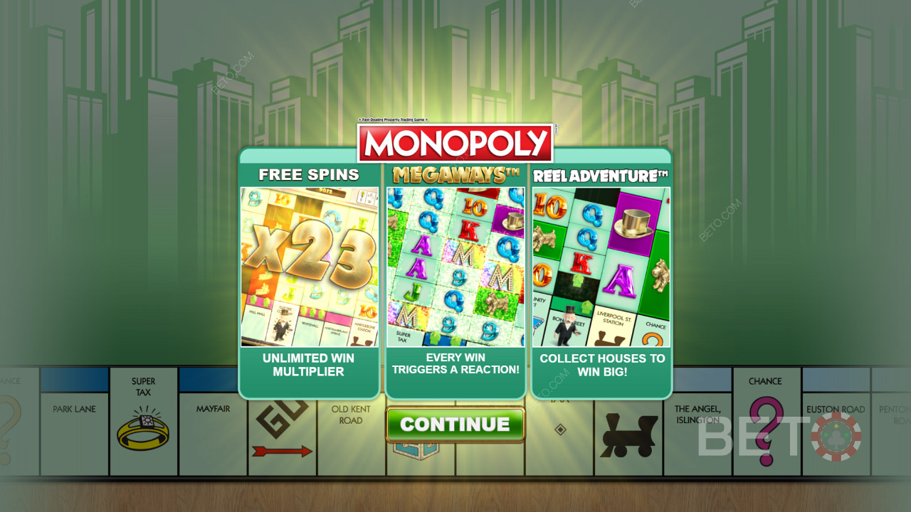 Οθόνη εκκίνησης του Monopoly Megaways
