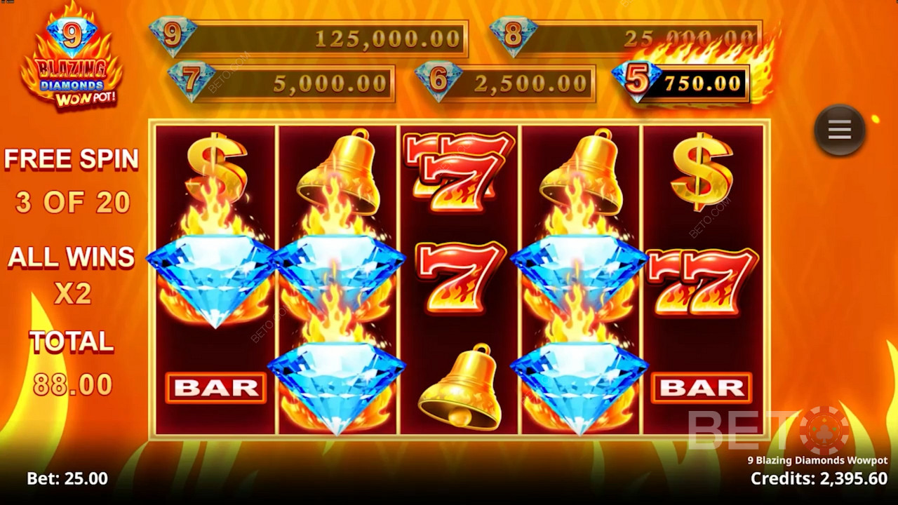 9 Blazing Diamonds Wowpot Δωρεάν Παιχνίδι