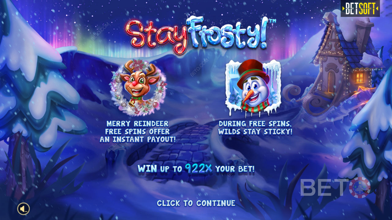 Η οθόνη εισαγωγής στο Stay Frosty! Δωρεάν περιστροφές Merry Reindeer & μέγιστη νίκη 922 φορές το στοίχημά σας!