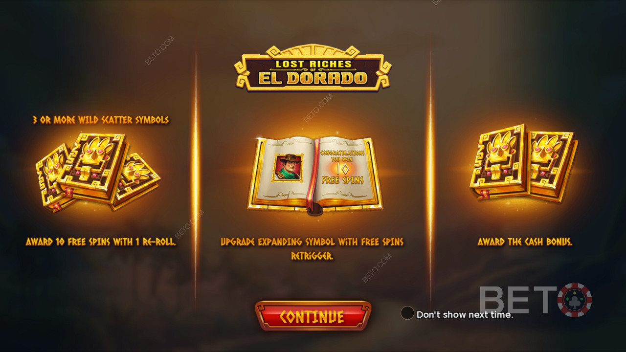 Η εισαγωγική οθόνη Lost Riches of El Dorado δίνει κάποιες πληροφορίες