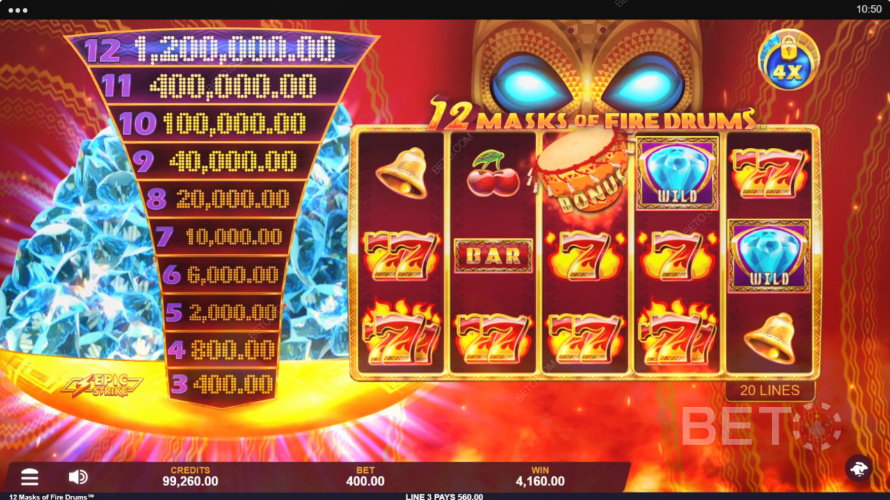 12 Masks of Fire Drums Ανασκόπηση από BETO Slots