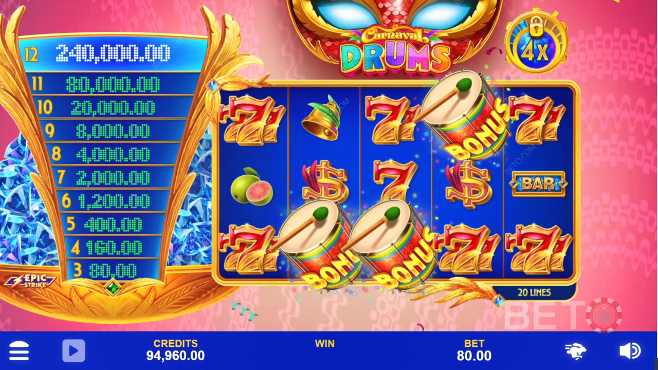 Carnaval Drums Ανασκόπηση από BETO Slots
