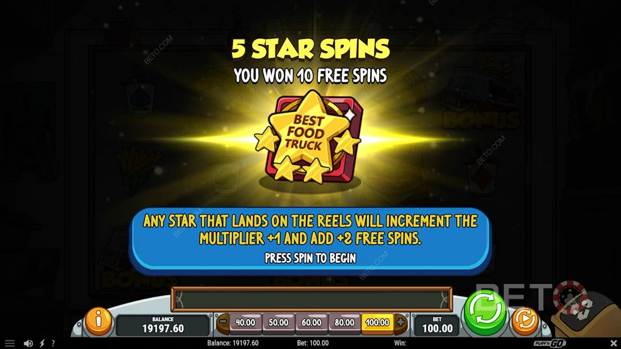 Ενεργοποιήστε τη λειτουργία 5 Star Spins και κερδίστε δέκα δωρεάν περιστροφές και έναν πολλαπλασιαστή κέρδους έως και x6.