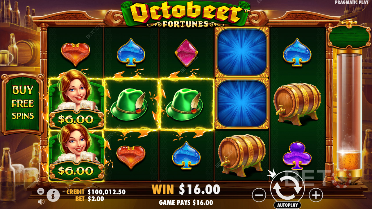 Τα σύμβολα χρημάτων εμφανίζονται συχνά ακόμη και στο βασικό παιχνίδι στον κουλοχέρη Octobeer Fortunes.