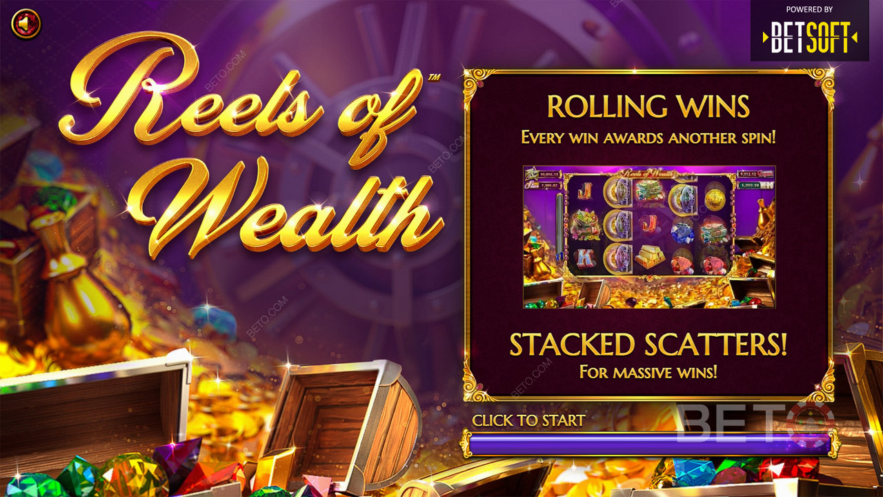 Χαρακτηριστικά όπως τα Rolling Wins και τα Scatter Pays αλληλοσυμπληρώνονται στον κουλοχέρη Reels of Wealth.