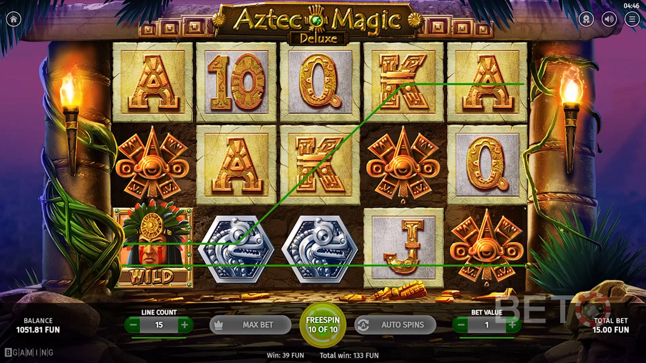 Ο πολεμιστής των Αζτέκων Wild θα σας βοηθήσει να κερδίσετε στο παιχνίδι καζίνο Aztec Magic Deluxe.