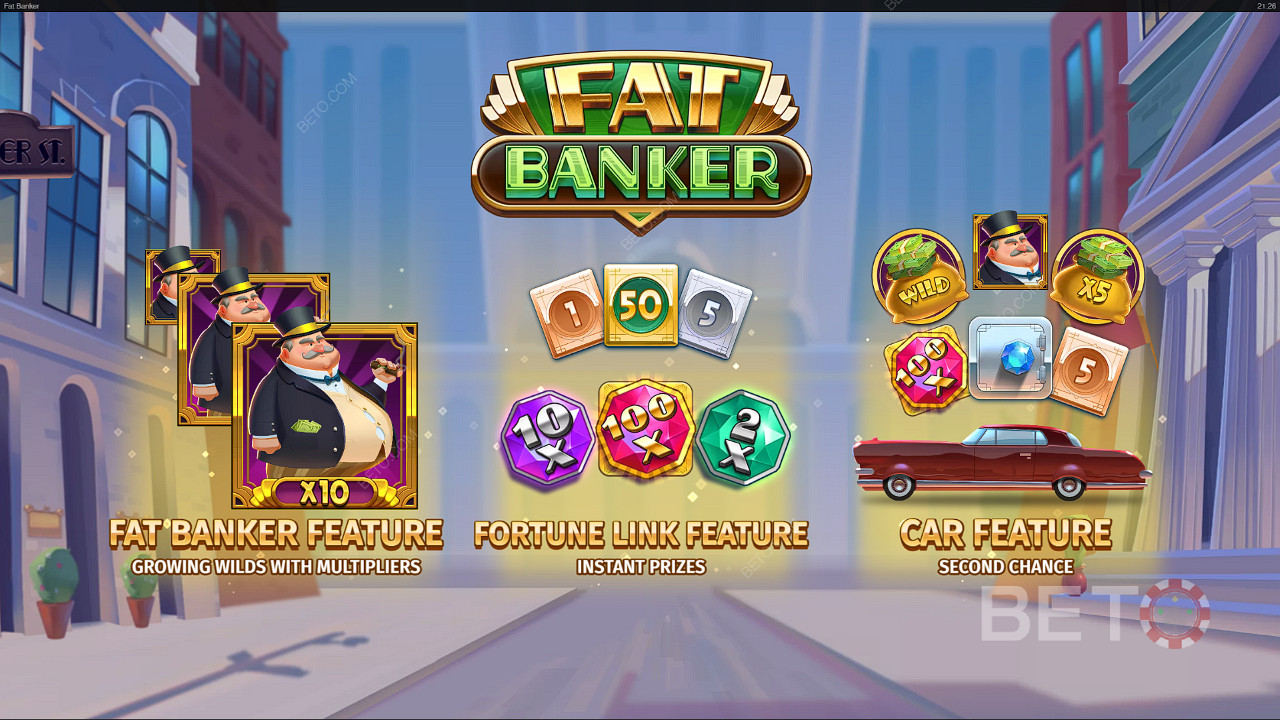 Απολαύστε τόσα πολλά εκπληκτικά χαρακτηριστικά, όπως το μπόνους Fat Banker και τη λειτουργία Fortune Link.