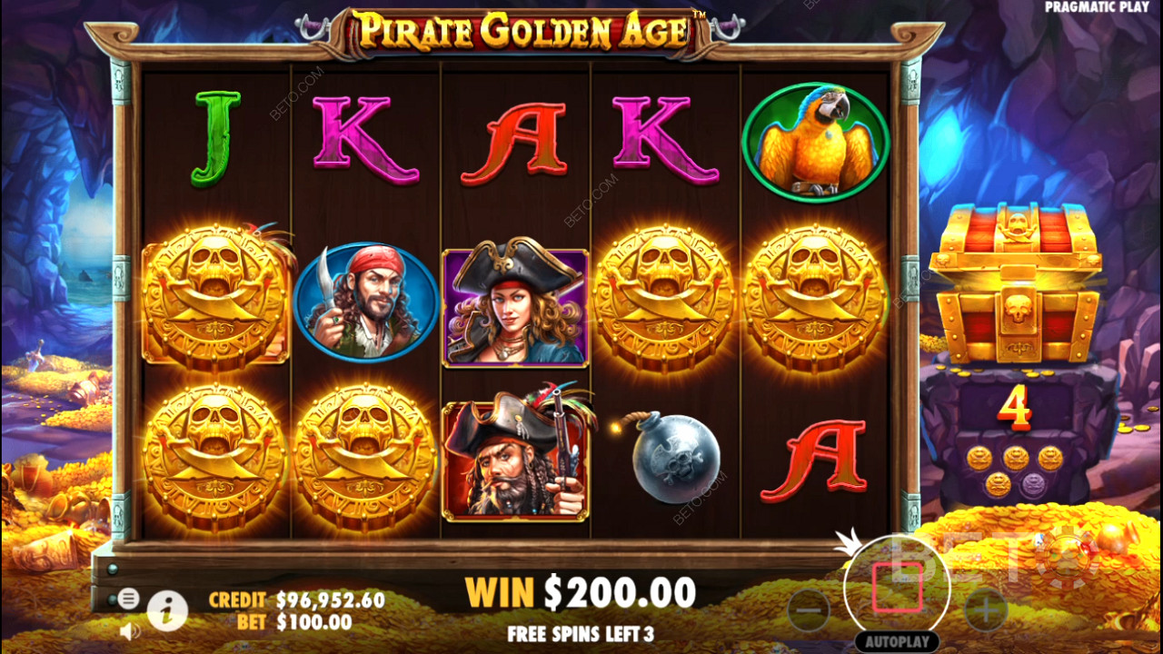 Τα σύμβολα μυστηρίου εμφανίζονται συχνά στους Free Spin στον online κουλοχέρη Pirate Golden Age.